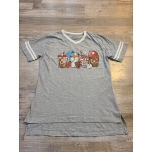 Unknown brand small v neck baseball shirt heather grey and white